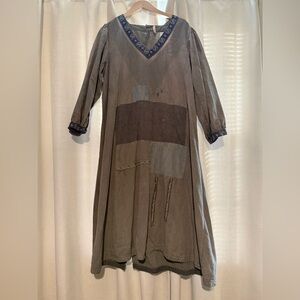 Magnolia Pearl Long Sleeve Patchwork Dress with Blue Trim